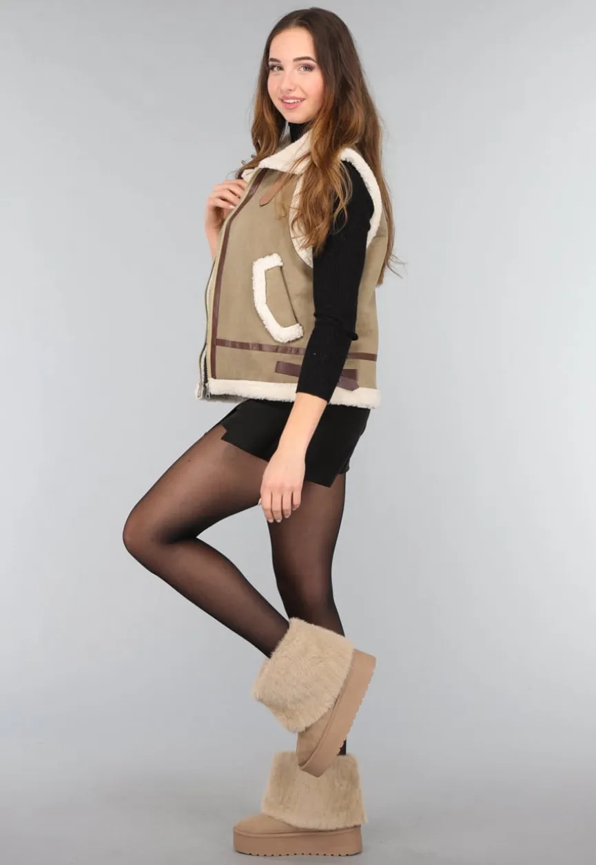 Taupe Overslag Bont Laarsjes