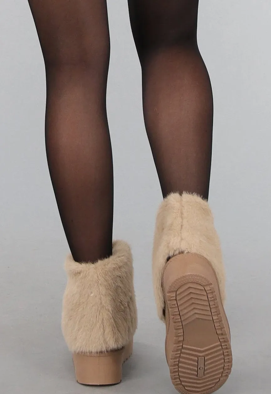 Taupe Overslag Bont Laarsjes