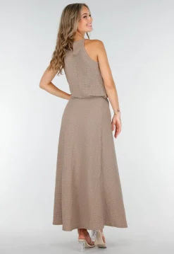Taupe Set met Hooggesloten Top en Stretch