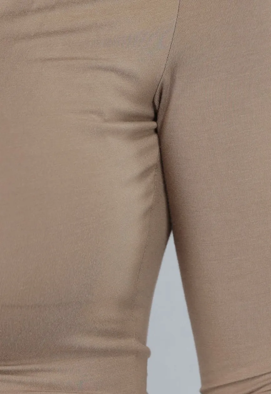 Taupe Topje met Gedrapeerde Hals