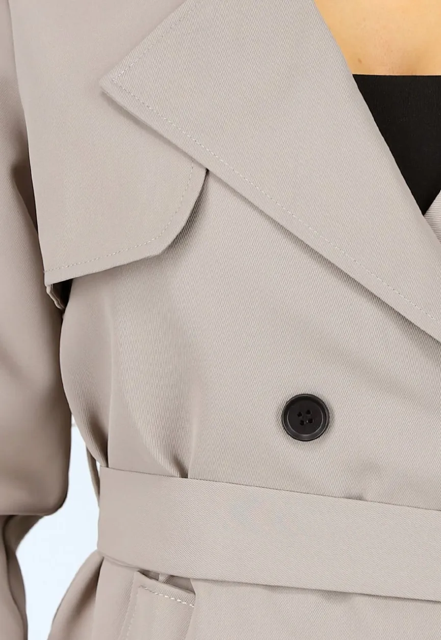 Taupe Trenchcoat met Knoopsluiting en Gespjes