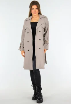 Taupe Trenchcoat met Knoopsluiting en Gespjes