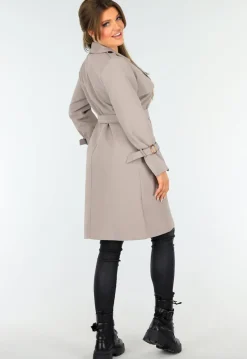 Taupe Trenchcoat met Knoopsluiting en Gespjes