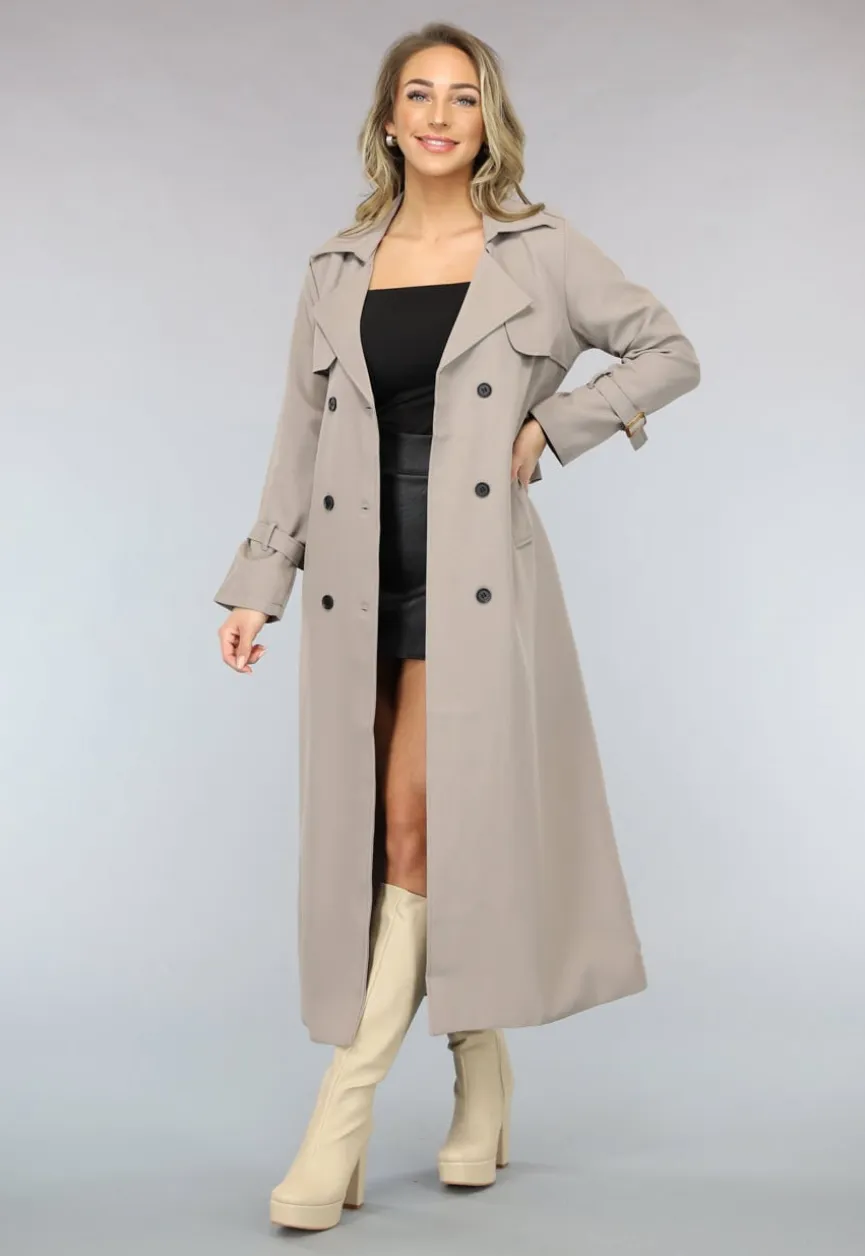 Taupe Trenchcoat met Tailleband