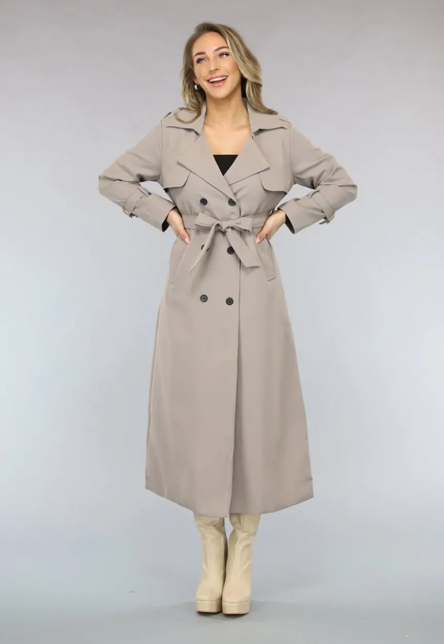 Taupe Trenchcoat met Tailleband