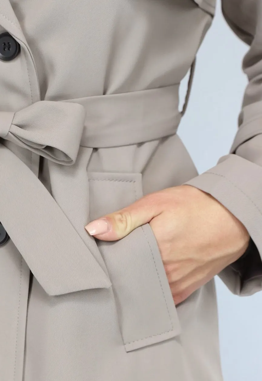 Taupe Trenchcoat met Tailleband