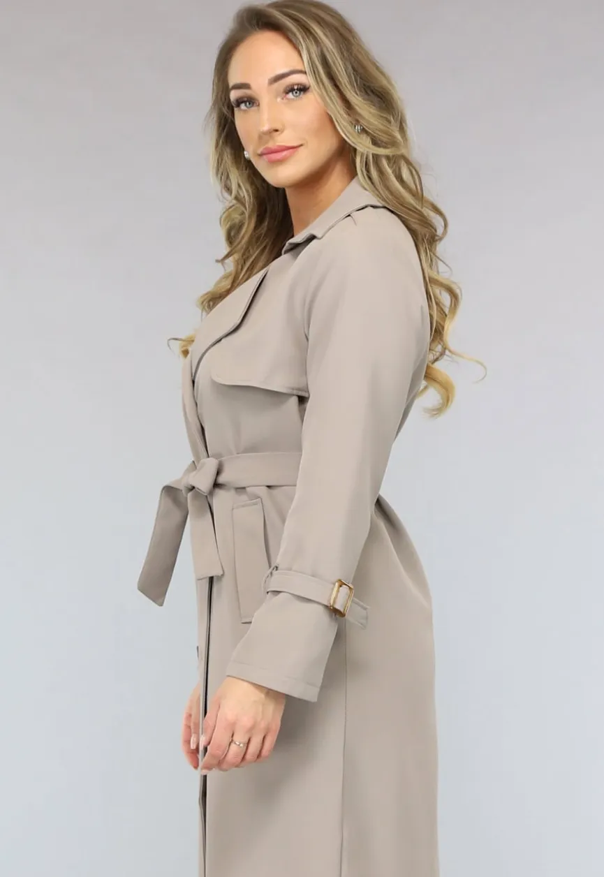 Taupe Trenchcoat met Tailleband