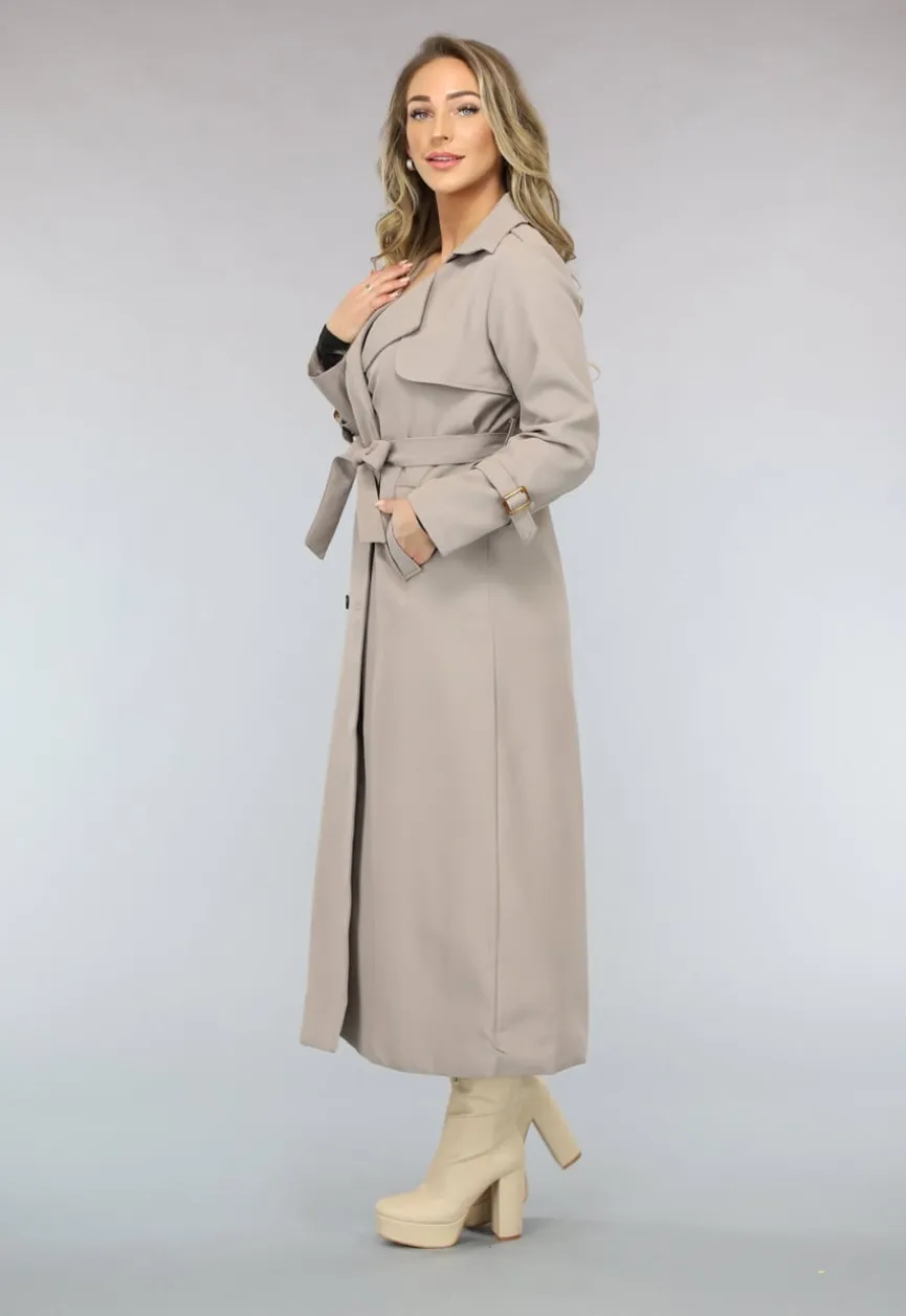Taupe Trenchcoat met Tailleband