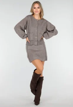 Taupe Twee-Delige Set met Gebreid Vest en Rok