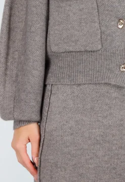 Taupe Twee-Delige Set met Gebreid Vest en Rok
