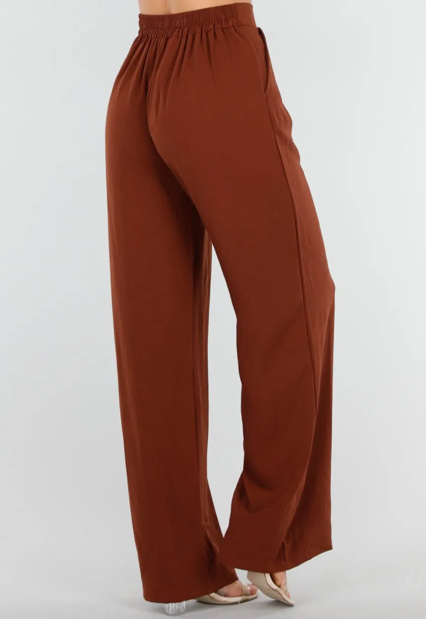 Terracotta Linnenlook Broek met Hoge Taille