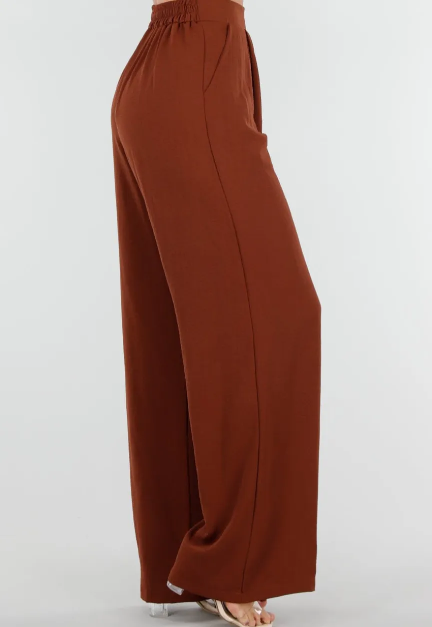 Terracotta Linnenlook Broek met Hoge Taille