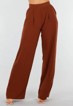 Terracotta Linnenlook Broek met Hoge Taille