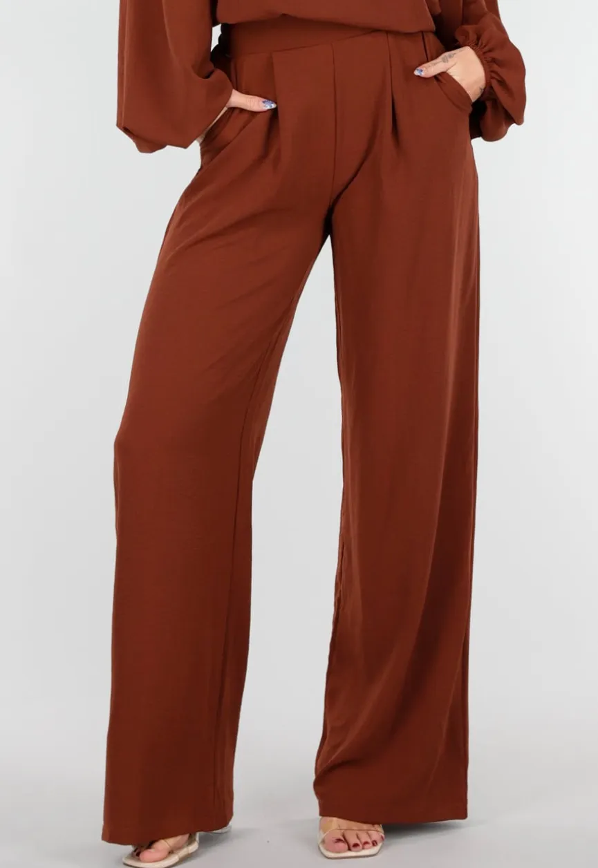 Terracotta Linnenlook Broek met Hoge Taille