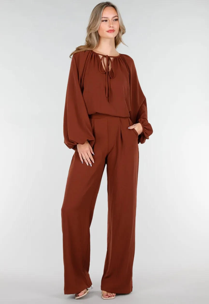 Terracotta Linnenlook Broek met Hoge Taille