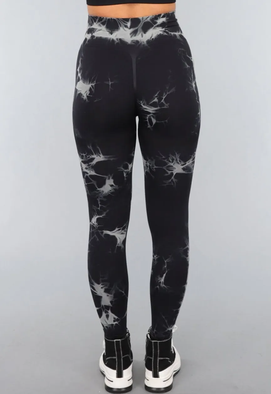 Tie Dye Gym Legging in Zwart met Push Up