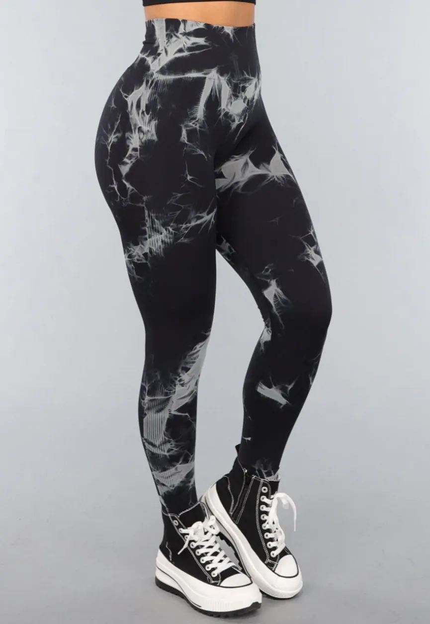 Tie Dye Gym Legging in Zwart met Push Up