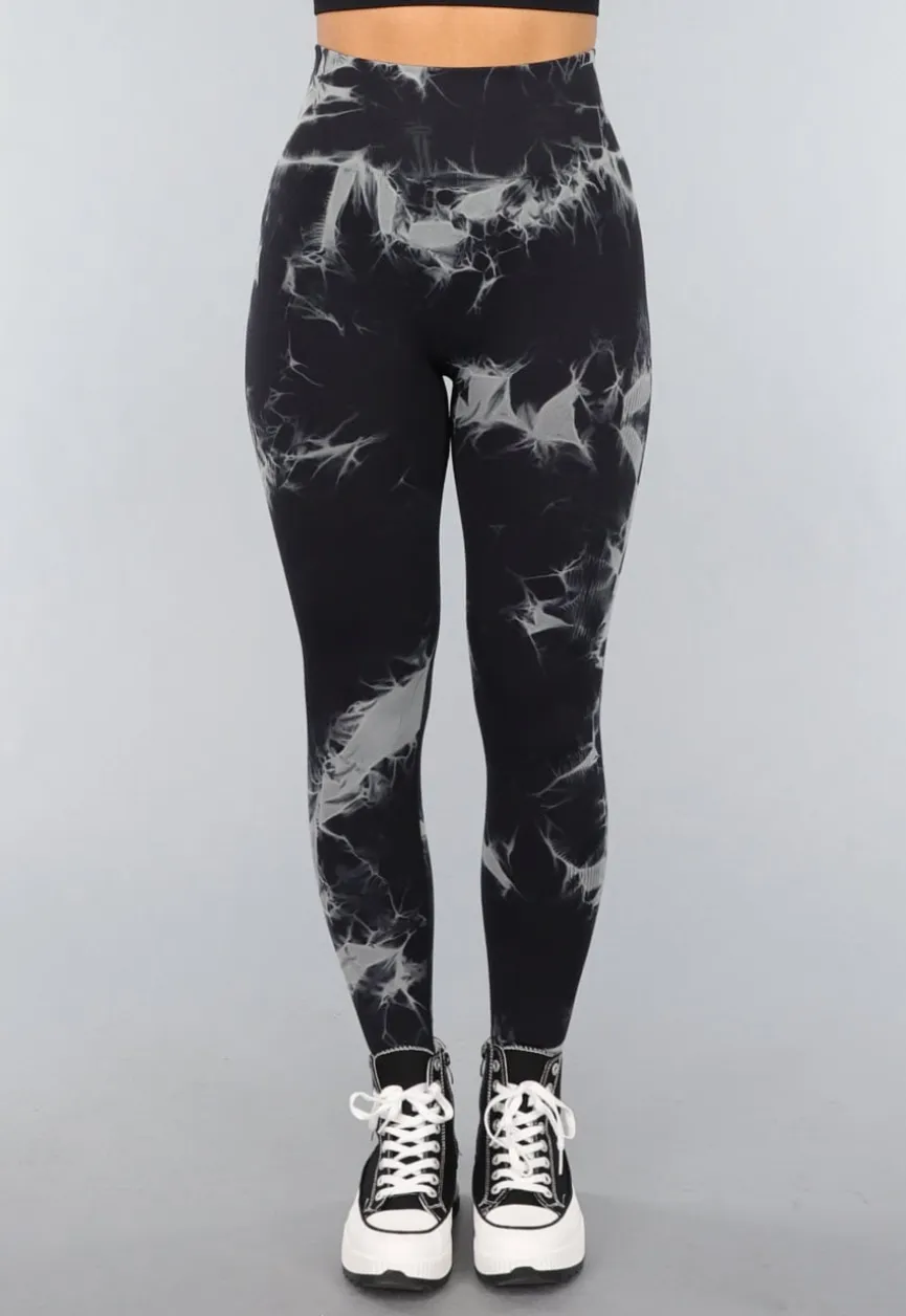 Tie Dye Gym Legging in Zwart met Push Up
