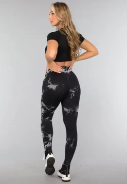 Tie Dye Gym Legging in Zwart met Push Up