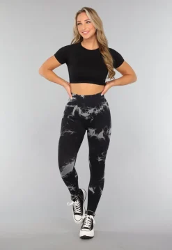 Tie Dye Gym Legging in Zwart met Push Up