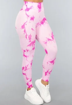 Tie Dye Roze Fitness Legging met Compressie Band
