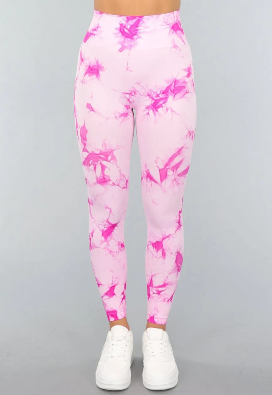 Tie Dye Roze Fitness Legging met Compressie Band