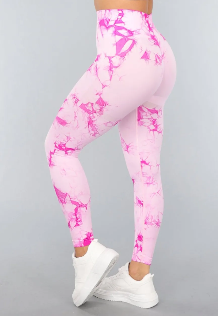 Tie Dye Roze Fitness Legging met Compressie Band
