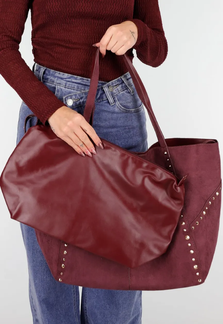 Tote Tas met Studs en Bijpassende Binnenpouch