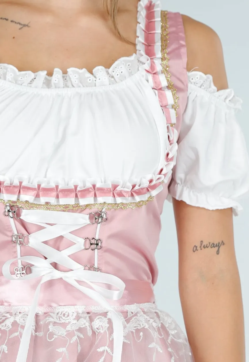 Traditionele Dirndl in Roze met Borduursel
