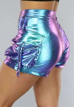 Turquoise Holografische Cargo Short