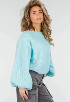 Turquoise Trui met Wijde Mouwen