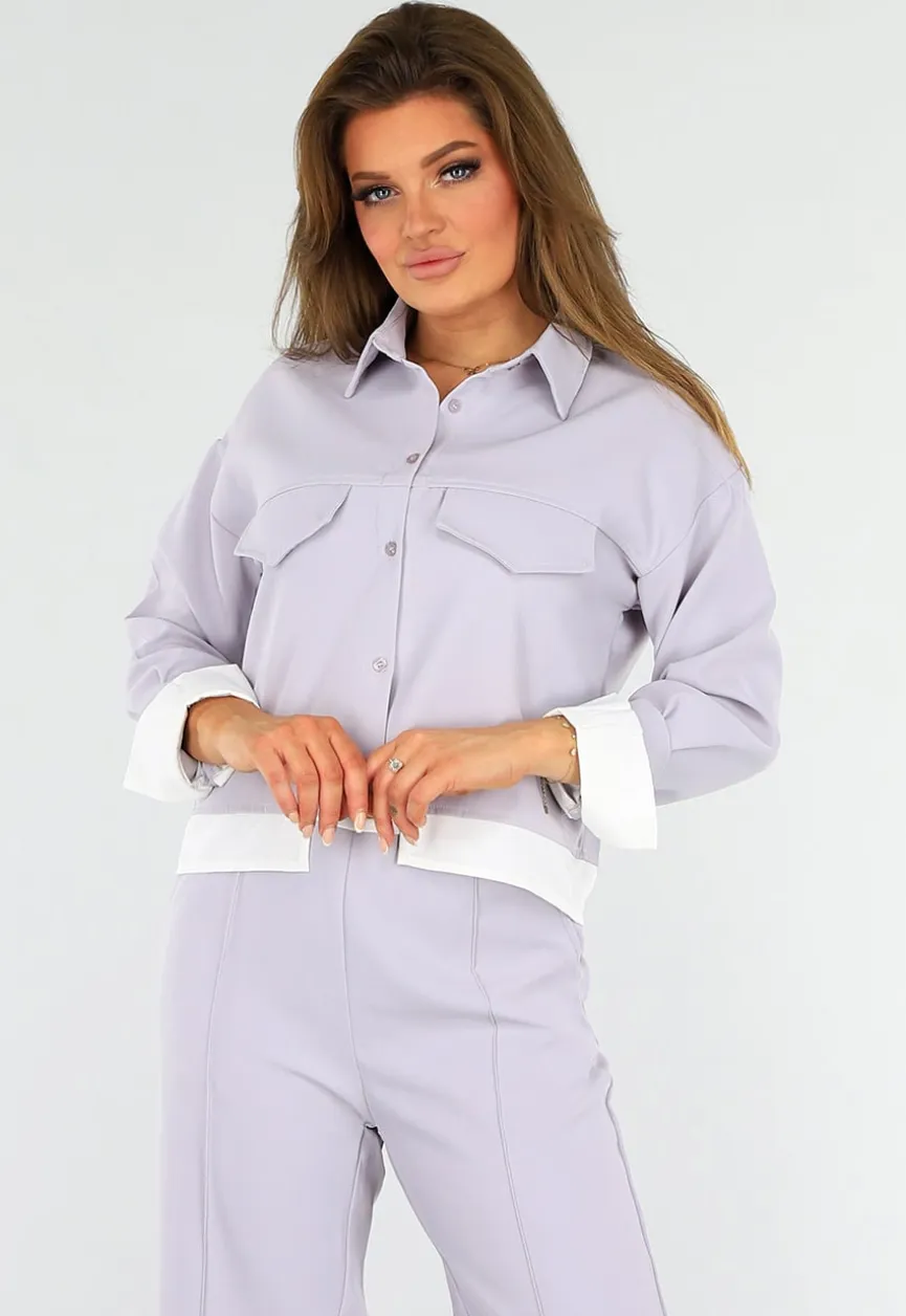 Tweedelige Paarse Set met Jasje en High Waist Broek