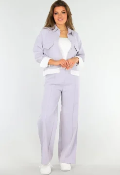 Tweedelige Paarse Set met Jasje en High Waist Broek