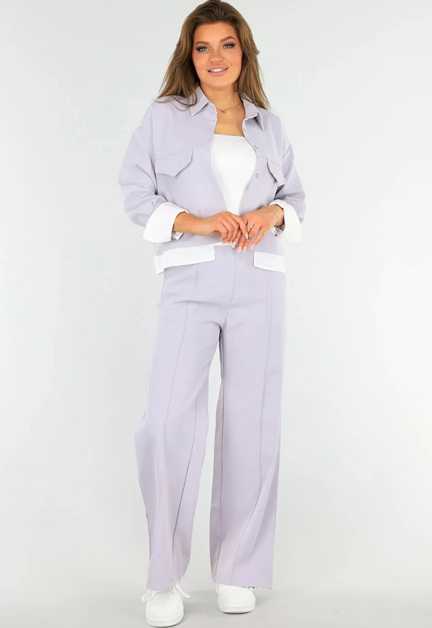Tweedelige Paarse Set met Jasje en High Waist Broek