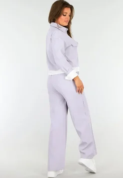 Tweedelige Paarse Set met Jasje en High Waist Broek