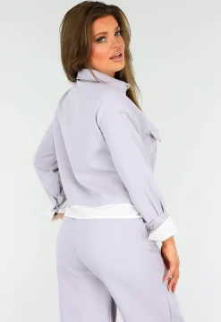 Tweedelige Paarse Set met Jasje en High Waist Broek