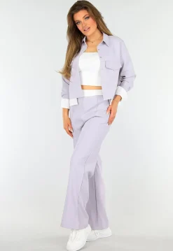 Tweedelige Paarse Set met Jasje en High Waist Broek