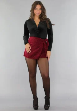 Velours Bodysuit in Zwarte met Wikkel Look