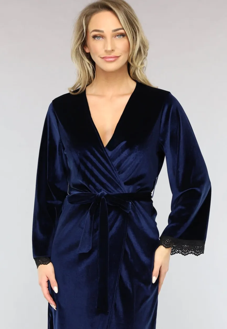 Velvet Kimono in Navy met Kant