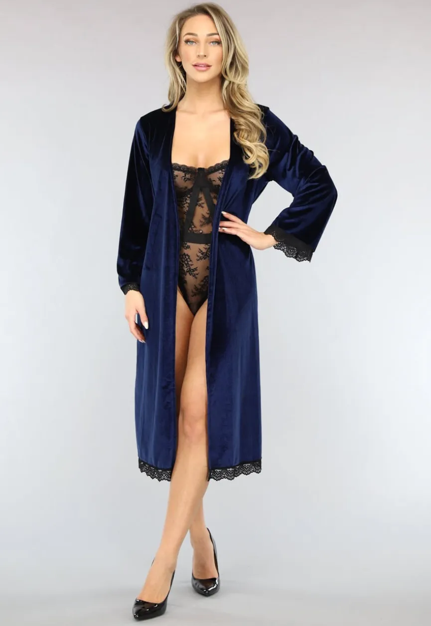 Velvet Kimono in Navy met Kant