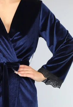 Velvet Kimono in Navy met Kant