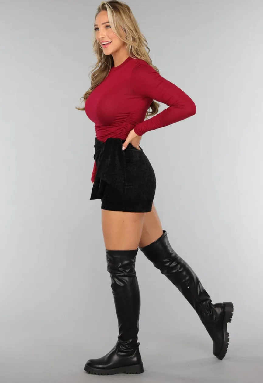 Velvet Overslag Skort met Strikdetail