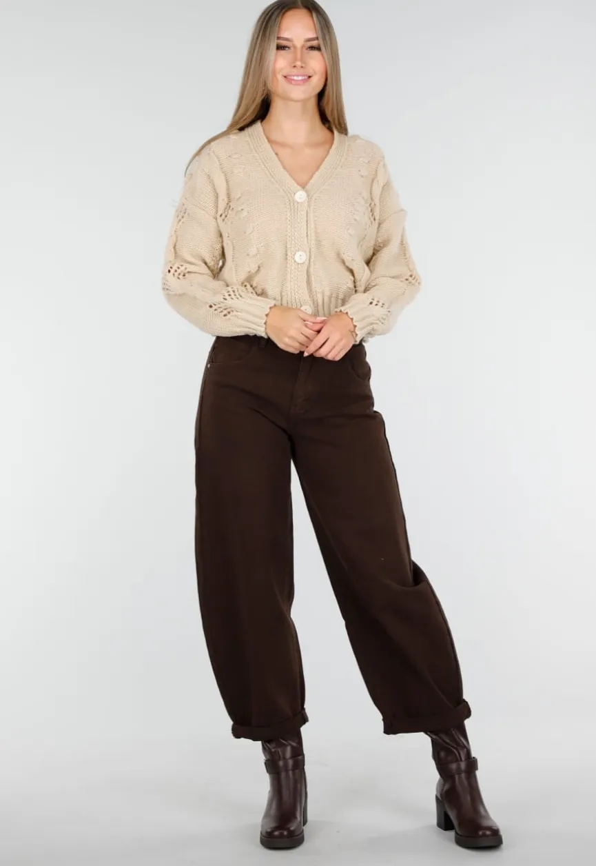 Vest met V-Hals en Lange Mouwen in Beige