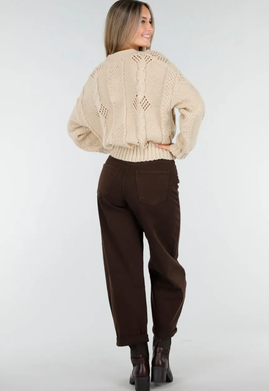 Vest met V-Hals en Lange Mouwen in Beige