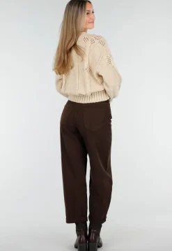Vest met V-Hals en Lange Mouwen in Beige