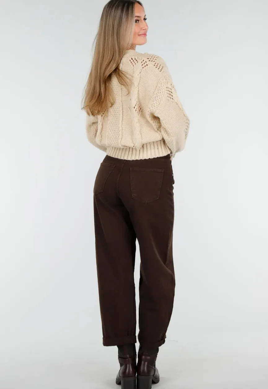 Vest met V-Hals en Lange Mouwen in Beige