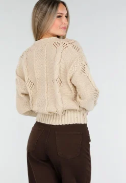 Vest met V-Hals en Lange Mouwen in Beige
