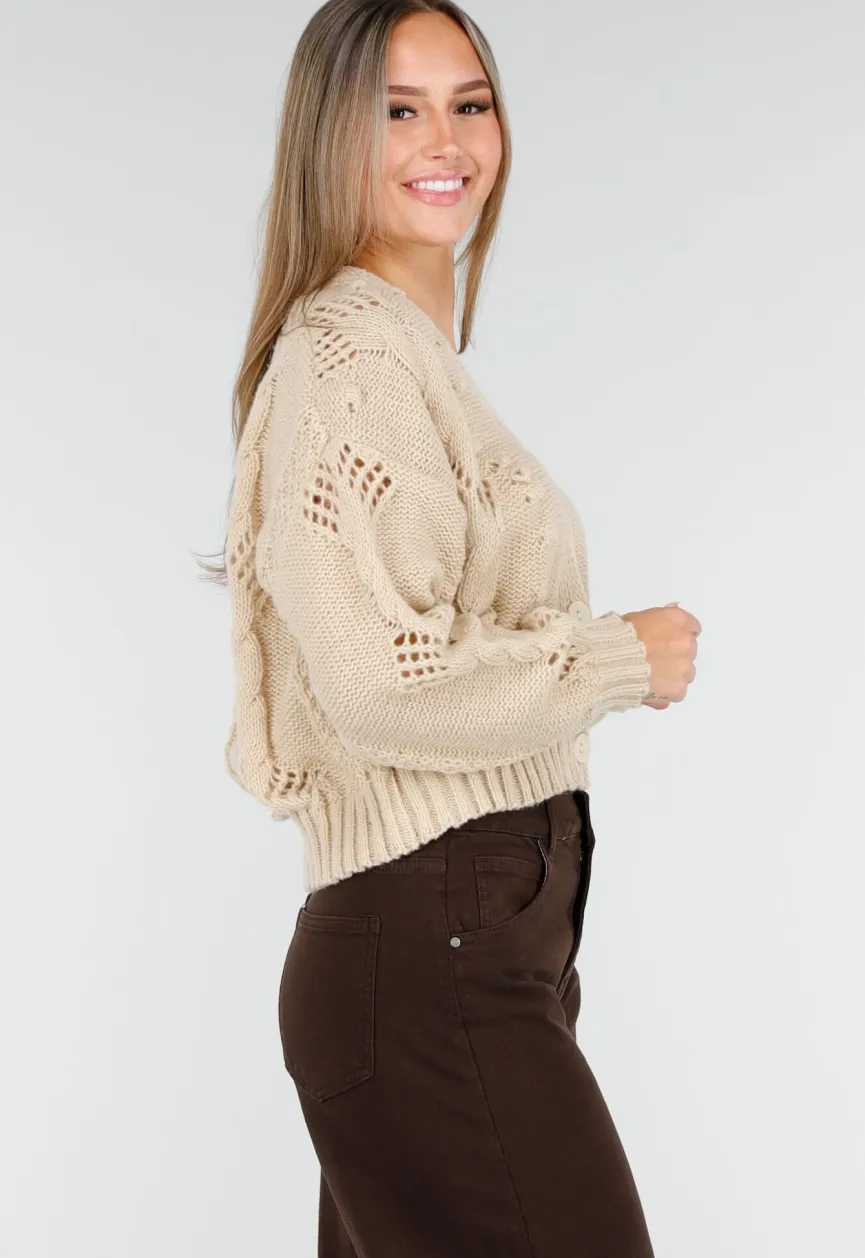 Vest met V-Hals en Lange Mouwen in Beige
