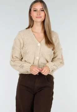 Vest met V-Hals en Lange Mouwen in Beige
