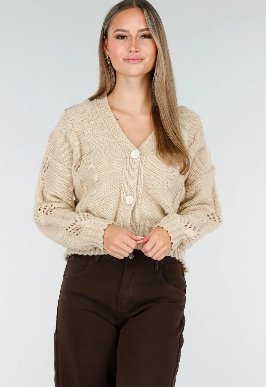 Vest met V-Hals en Lange Mouwen in Beige